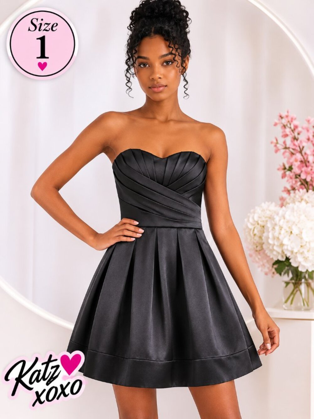 Charlotte Russe Juniors 1 Strapless Satin Dress Charcoal Fit Flare Cocktail Mini - Picture 10 of 10